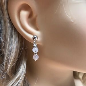 Rose Quartz Earrings- Rose Quartz Sterling Silver Dangle Stud Earrings